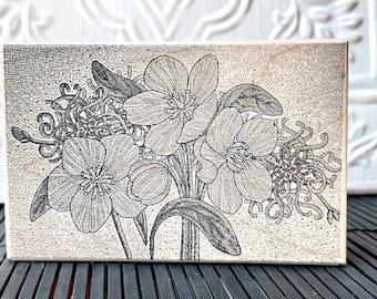 Floral NYC Subway mosaic rubber stamp from oldislandstamps