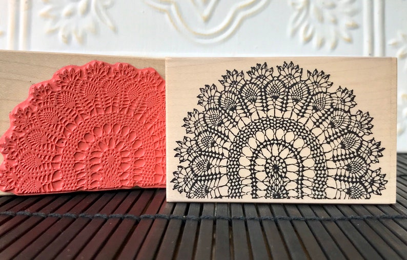 Pineapple peacock crochet design rubber stamp from oldislandstamps
