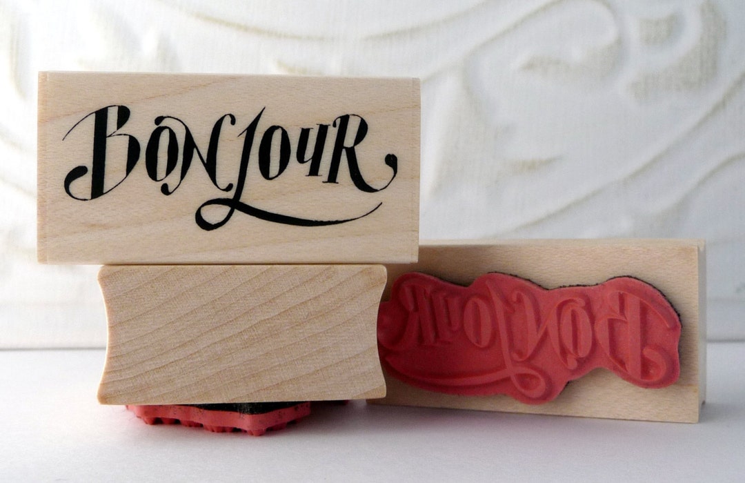 Bonjour Script Bonjour Script Rubber Stamp From Oldislandstamps - Etsy
