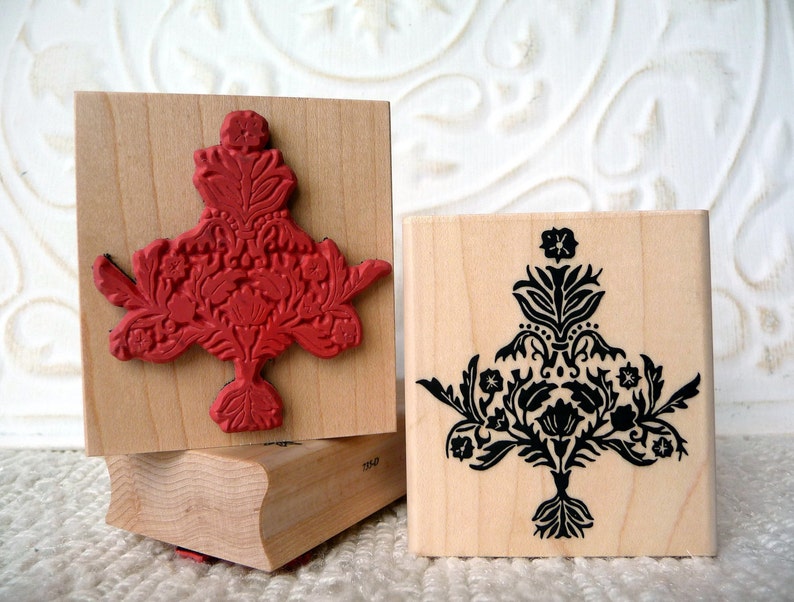 Damask Christmas Tree Rubber Stamp From Oldislandstamps Etsy
