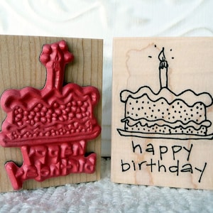 Timbre en caoutchouc de gâteau de joyeux anniversaire de oldislandstamps