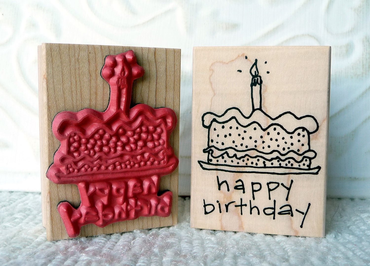 Happy Birthday Cake Rubber Stamp From Oldislandstamps Etsy