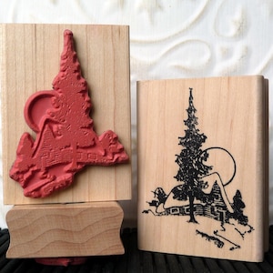 Moonlit Cabin sello de goma de oldislandstamps