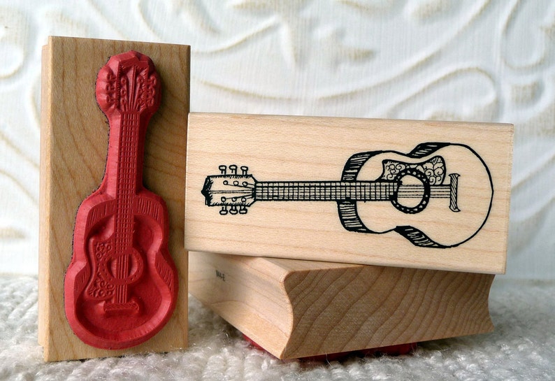 Guitar rubber stamp from oldislandstamps image 1