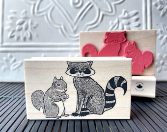 Furry Friends Raccoon and Squirrel rubber stamp from oldislandstamps