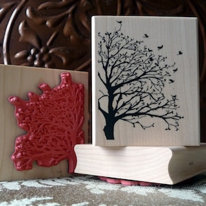 Silhouette tree and birds rubber stamp from oldislandstamps