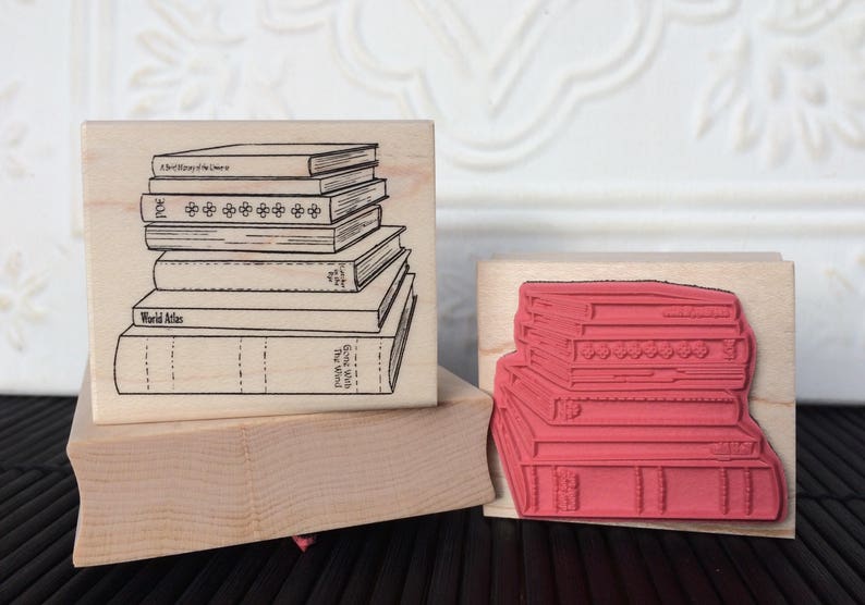Stack of Books Rubber Stamp From Oldislandstamps Etsy