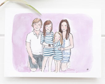 Custom Sketchy Family Portrait Background (Original & Digital Scan), Hand Painted Watercolor, Watercolour Handmade Illustration, Wall Decor