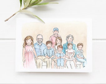 Custom Sketchy Family Portrait Plain Background (Digital Scan Only), Custom Hand Painted Watercolor, Watercolour Handmade Illustration