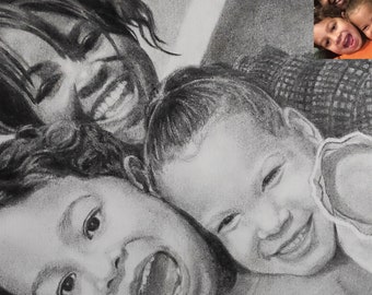 Custom Charcoal Portrait Commission, Personalized, Art, Draw from photo, Gift for Family Parents Kids Children Father Mother