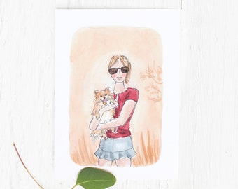 Custom Sketchy Portrait with Pet Plain Background (Digital Scan Only), Custom Hand Painted Watercolor, Watercolour Handmade Pet Illustration