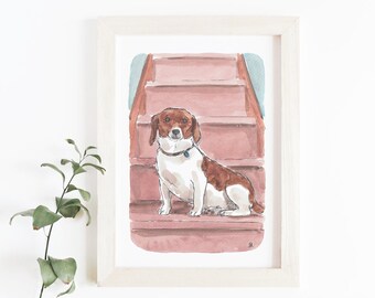 Custom Sketchy Pet Illustration (Original & Digital Scan), 5 x 7 Hand Painted Animal Watercolor, Watercolour Handmade, Dog Cat Whimsical Art