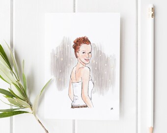 Custom Sketchy Portrait Plain Background (Digital Scan Only), Custom Hand Painted Watercolor, Watercolour Handmade Illustration