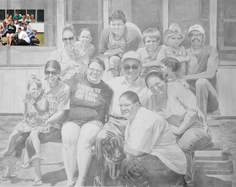 Custom Pencil Portrait Commission, Personalized, Art, Draw from photo, Gift for Family Parents Kids Children Father Mother