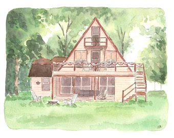 Custom Sketchy Home Watercolour Illustration, (Original & Digital) Illustrated House, Handpainted Whimsical Art Painting, Shop Cafe Drawing