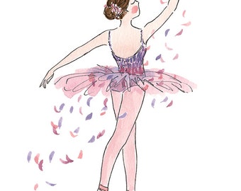 Dance Your Dream Away, Original ballet watercolour painting, A5 watercolor illustration, Tutu Wall Art, Dancer Purple, Handpainted