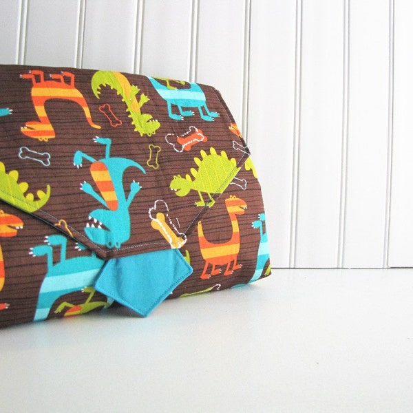 All-in-1 Changing Pad Diaper Clutch - WipeME 'N DipeME - Dino Dudes - Wipeable Waterproof lining - Made to Order