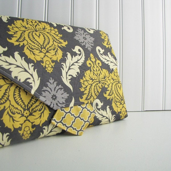 All in One Diaper Clutch - Wipeable Changing Pad and Wipes Case - WipeME 'N DipeME Clutch - Damask Granite - Made to Order