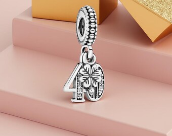 40th Birthday Rose Gold Heart Dangle Charm