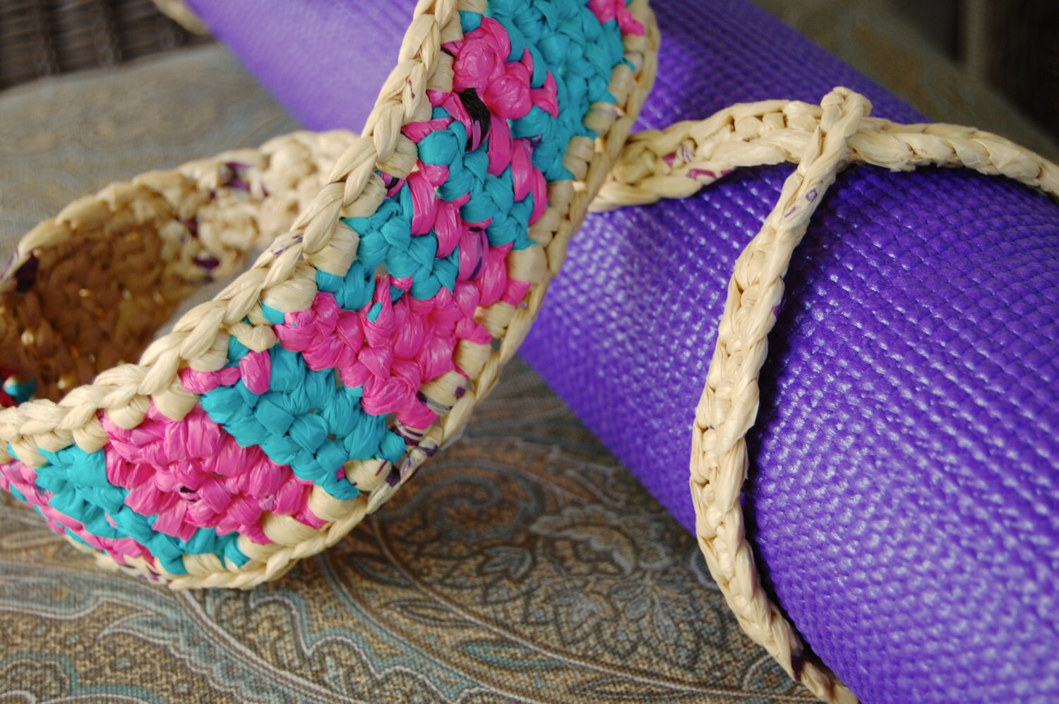 Yoga Mat Strap dance bag pink and teal with tan Etsy