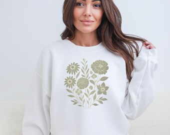 Minimalist Wildflower Hoodie Sweatshirt – Vintage Botanical Floral Pullover – Boho Nature Graphic Top for Women – Aesthetic Gift Idea