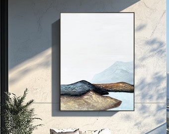 Large Abstract Oil Painting: Minimalist White Scandinavian Art