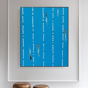 3D Swimming Pool Painting: Blue Textured Minimalist Wall Art