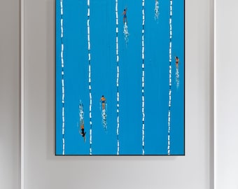 3D Swimming Pool Painting: Blue Textured Minimalist Wall Art