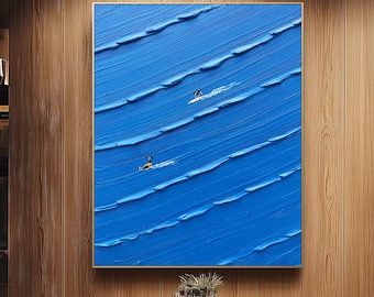 3D abstracte textuurschildering: surfsportkunst, blauw interieur