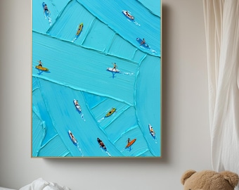 Large 3D Abstract Texture Painting: Surfing Sports Art
