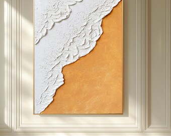 3D-canvaskunst oranje golven: minimalistisch schilderij strandtextuur