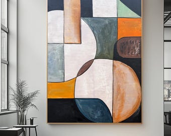 Handmade Abstract Geometric Painting: Modern Minimalist Art