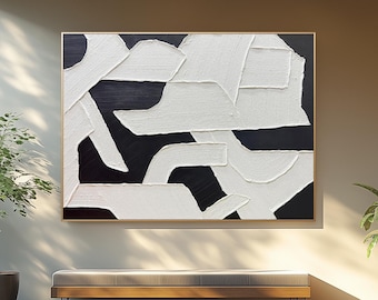 Black and White Abstract Painting: Wabi-Sabi Textured Wall Art