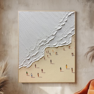 3D Beige Sea Canvas Texture Art Waves Wabi-Sabi Minimalist Beach Painting Mural Ocean Wave Canvas Wabi-Sabi Wall Art Trendy Living Room