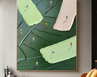 Handmade Football Sports Oil Painting: Green Abstract Art