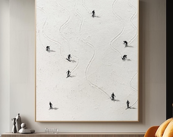 Handgemaakte skikunst: schilderij besneeuwde berg op canvas