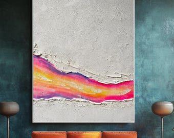 Beige Abstract 3D Texture Painting: Brown Minimalist Wall Art