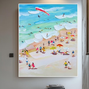 3D Blue Sea Canvas Texture Art White Waves Wabi-Sabi Minimalist Beach Painting Mural Ocean Wave Canvas Wabi-Sabi Wall Art Trendy Living Room