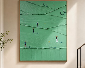 Groene golftextuurschildering met figuren, aangepaste portretgolfkunst, handgemaakte sportmuur