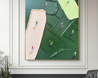 Handmade Football Oil Painting: Green Abstract Art, Sports Gift