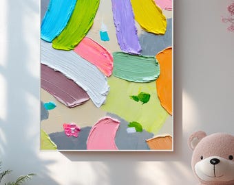 Grande pintura abstrata de macaron: arte de parede de cozinha 3D
