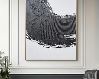 Pintura em tela Wabi-Sabi feita à mão: Arte abstrata em preto e branco