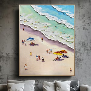 3D Blue Sea Canvas Texture Art White Waves Wabi-Sabi Minimalist Beach Painting Mural Ocean Wave Canvas Wabi-Sabi Wall Art Trendy Living Room