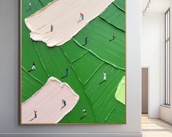 Textured Green Golf Art: Modern Palette Knife Painting