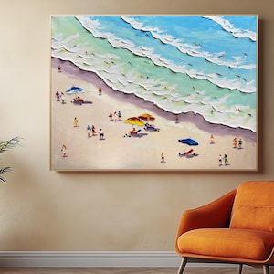 3D Blue Sea Canvas Texture Art White Waves Wabi-Sabi Minimalist Beach Painting Mural Ocean Wave Canvas Wabi-Sabi Wall Art Trendy Living Room
