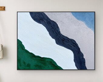 Blue and Green Abstract Painting: Minimalist Modern Home Decor