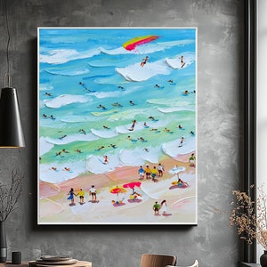 3D Blue Sea Canvas Texture Art White Waves Wabi-Sabi Minimalist Beach Painting Mural Ocean Wave Canvas Wabi-Sabi Wall Art Trendy Living Room