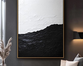 Original Black and White Abstract Painting: Minimalist Home Decor