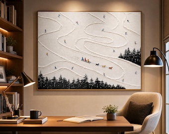 Familieportret op maat, 3D skiënde sledehonden, winterkunst met textuur (handgemaakt canvas)