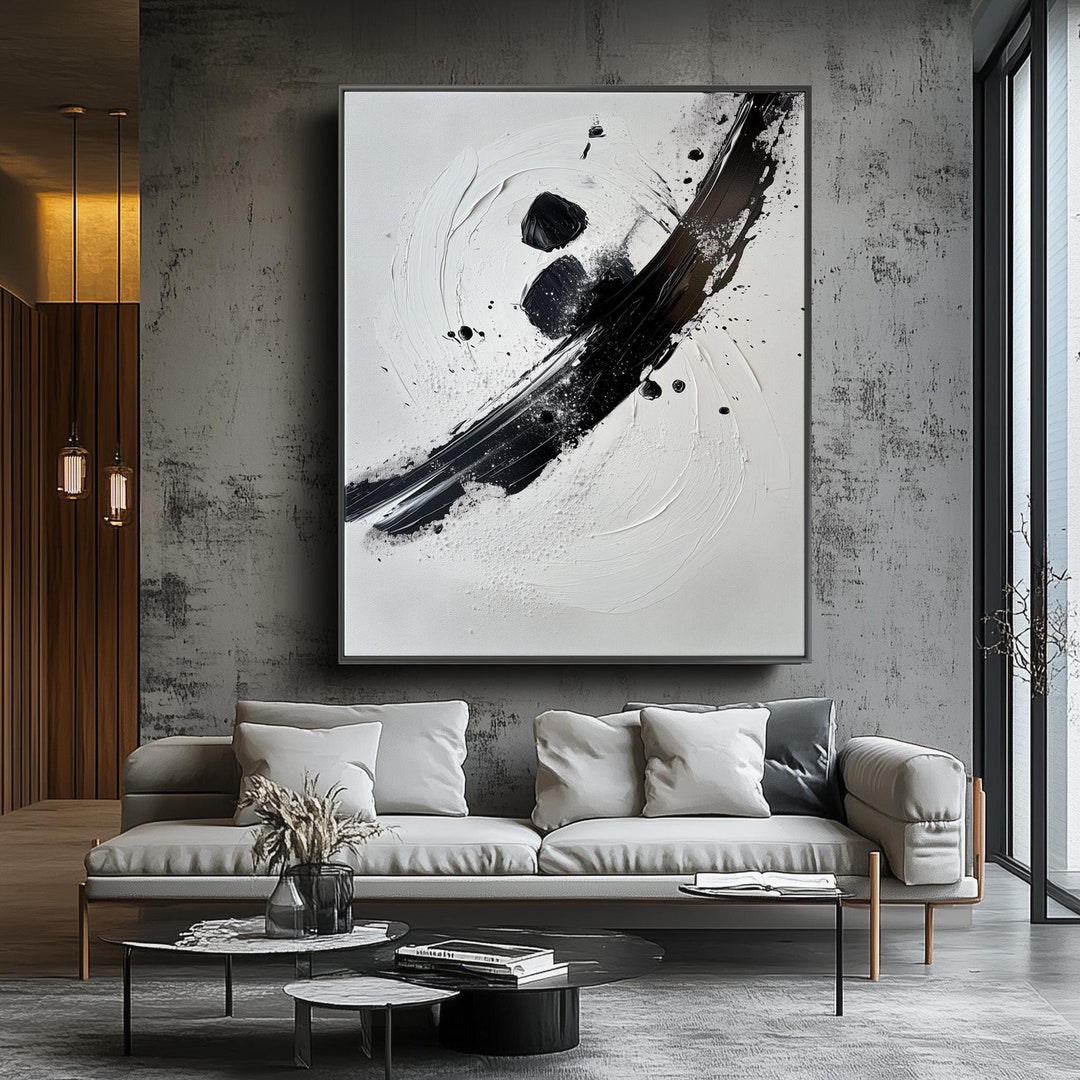 Handmade Black and White Abstract Painting: Wabi-sabi Textured Wall Art ...